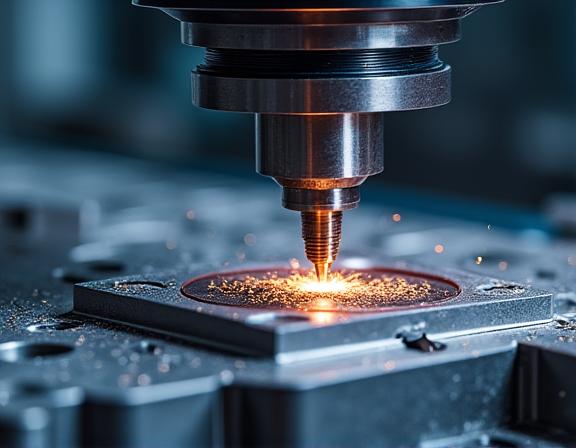 精密機械で金属を切削加工している様子